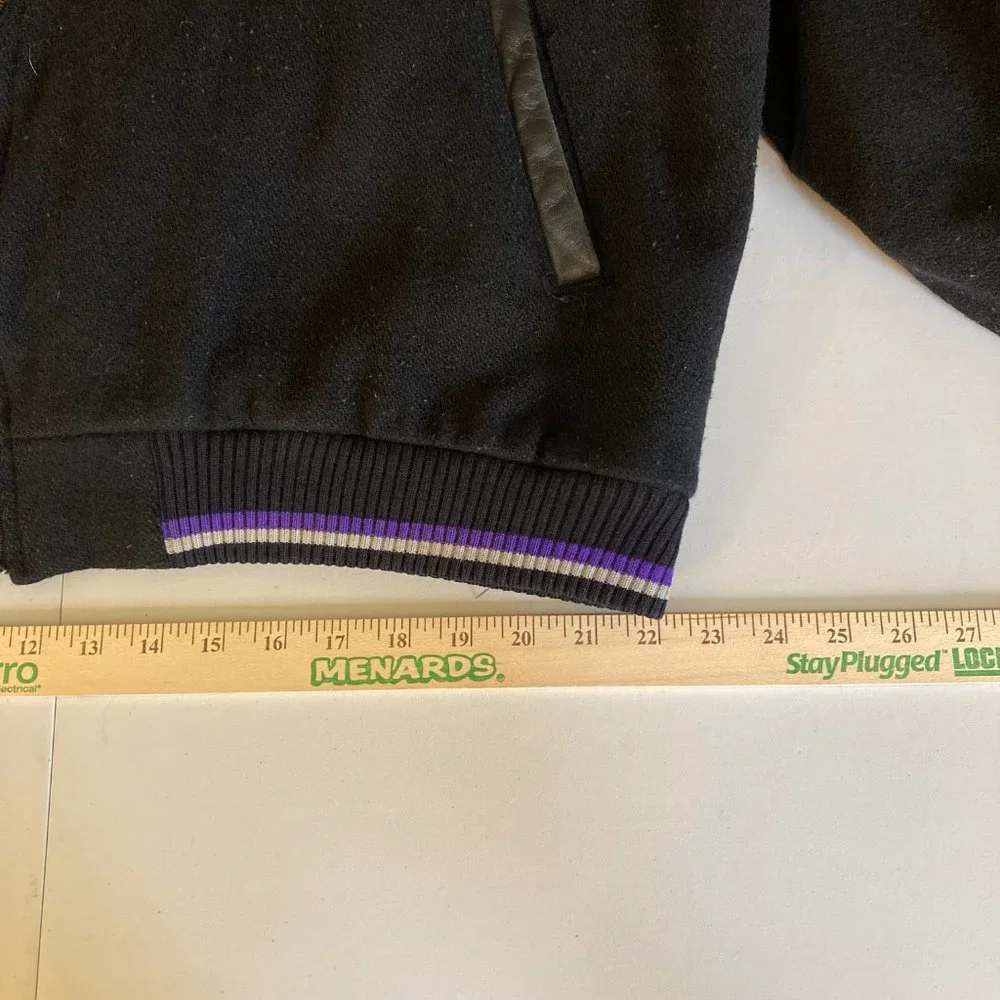 Black Wool Leather Bomber Vtg Jacket Southwest Graphic made in Canada - Picture 12 of 16